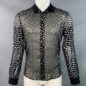 Size M Black Silver Metallic Silk Dots Long Sleeve Shirt